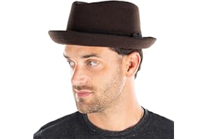 Funky Junque Fedora Hats for Men Premium Wool Women Structured Black Bowler Pork Pie Short Brim Vintage Trilby Stetson