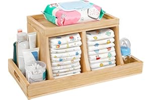 Busidhji Wooden Diaper Caddy Organizer with 2 Compartments and Removable Tray, Changing Table Organizer (Brown)