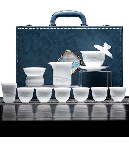 Amazon.com | 陶瓷三才盖碗茶具tea pots套装家用待客泡茶茶具tea pots
