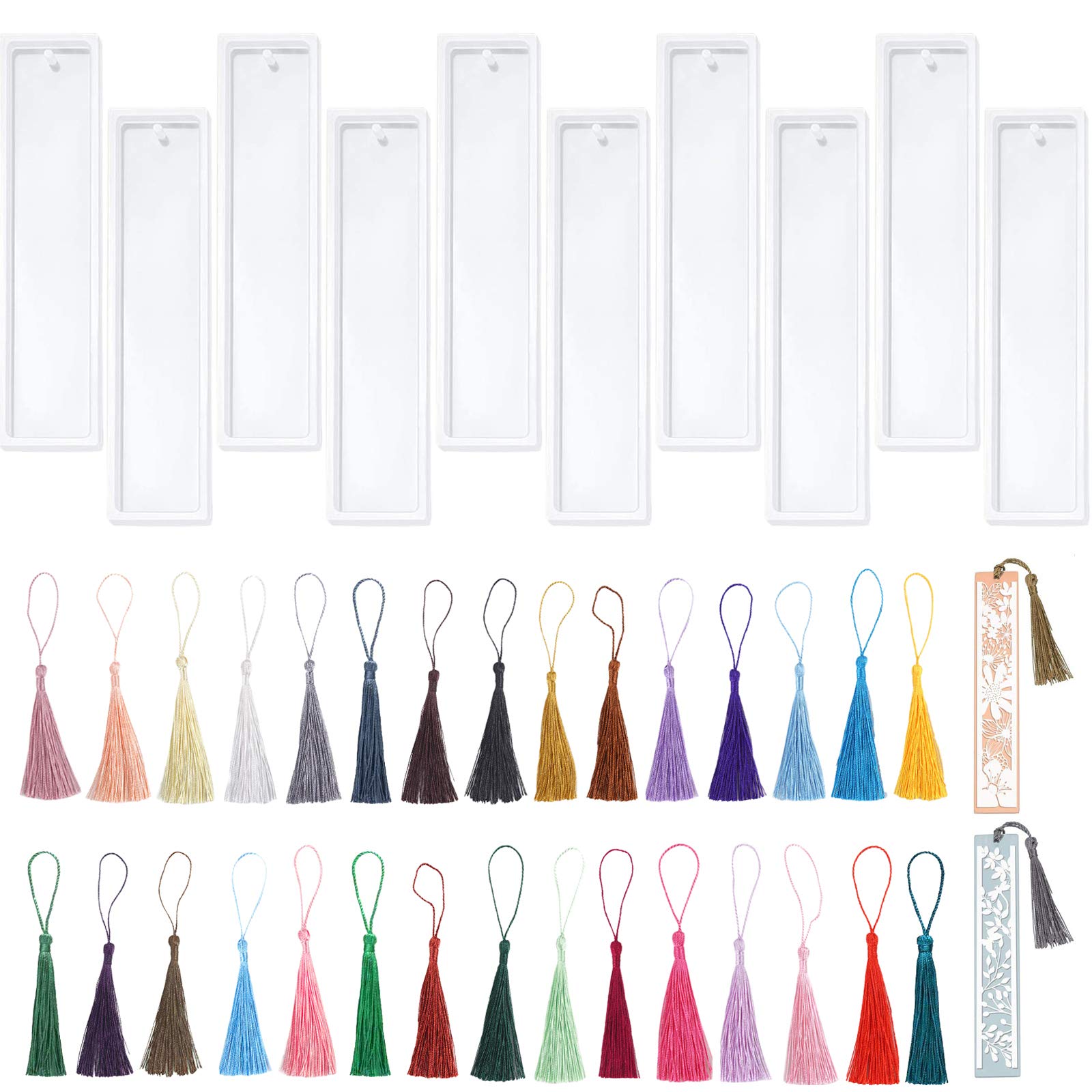 40pcs Resin Moulds 10pcs Bookmark Epoxy Resin Mould with 30pcs Colourful Tassel,Silicon for Resin Bookmark Moulds Silicone Rectangle Casting Mould