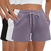 Neer 3 Pack Women's Lounge Shorts, Drawstring Workout Casual Summer Athletic Running Sweat Shorts with Pockets