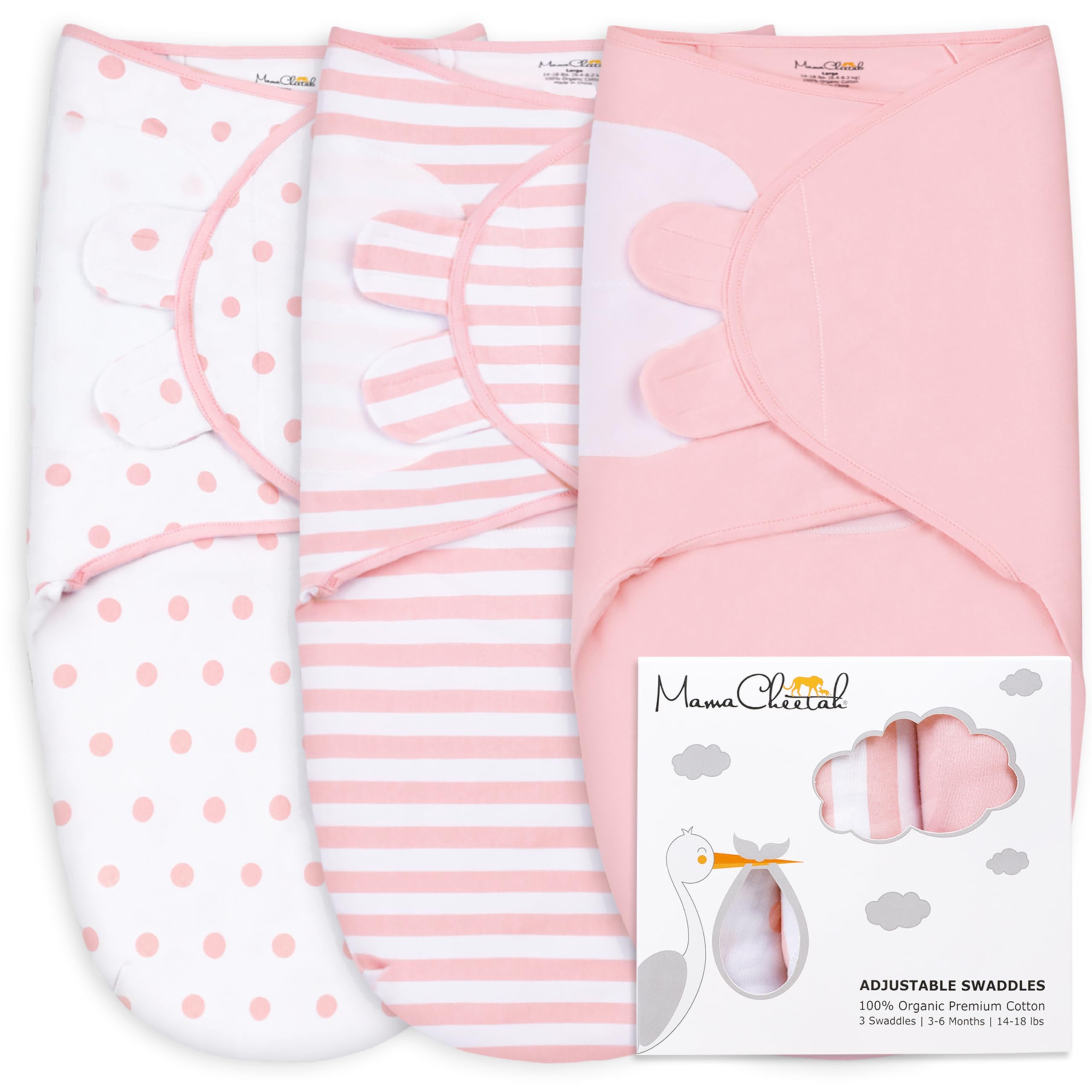 Mama Cheetah Baby Swaddle Blanket, Easy Swaddle for Newborn, Organic Cotton Swaddle Bag, Swaddle Set for Baby Boy and Baby Girl, Small (0-3 Months)