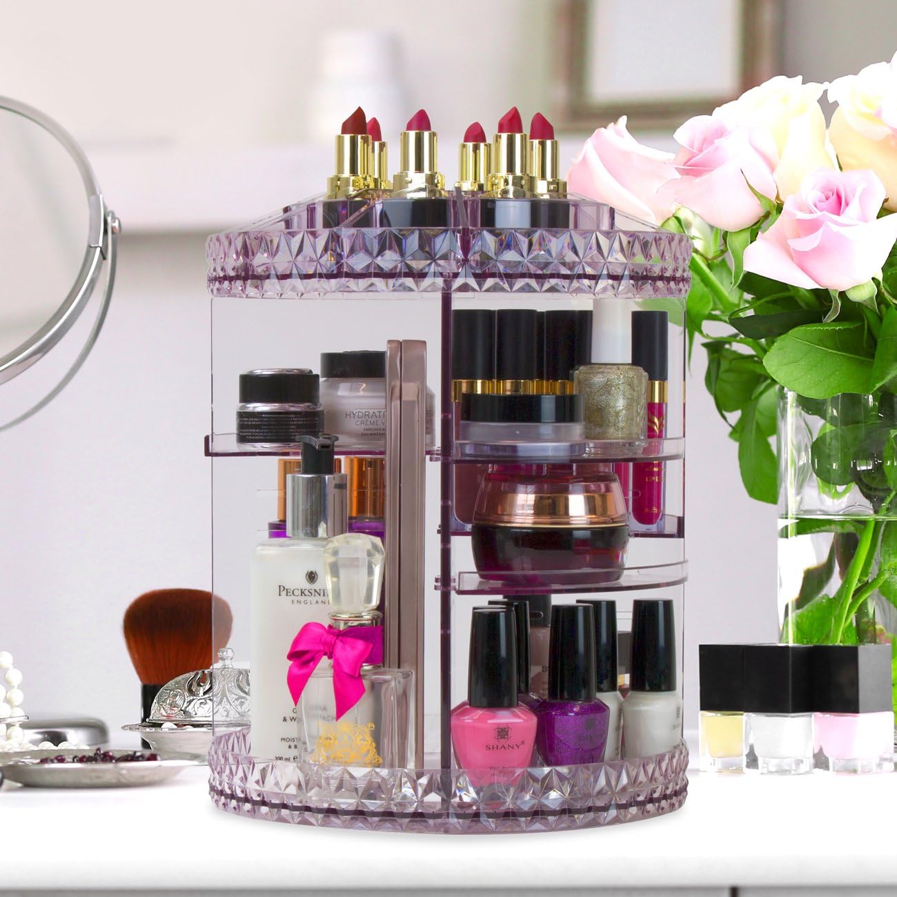 Sorbus Rotating Makeup Organizer, 360° Rotating Adjustable Carousel Storage for Cosmetics, Toiletries, and More — Great for Vanity, Bathroom, Bedroom, Closet, Kitchen (Purple): Home Improvement