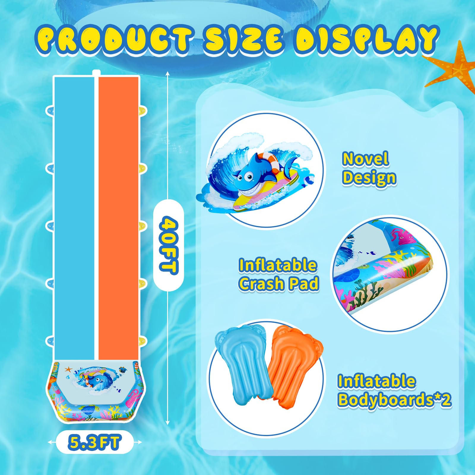 Condition photo showing New/Like New for 40ft double slip and water slides for kids adults backyard, extra long lawn water slides with 2 body