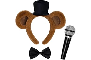 Vifcotlyp Bear Costume Accessories, Brown Bear Ears Headband with Black Bow Tie Microphone Prop for Women Men for Halloween Cosplay Dress Up