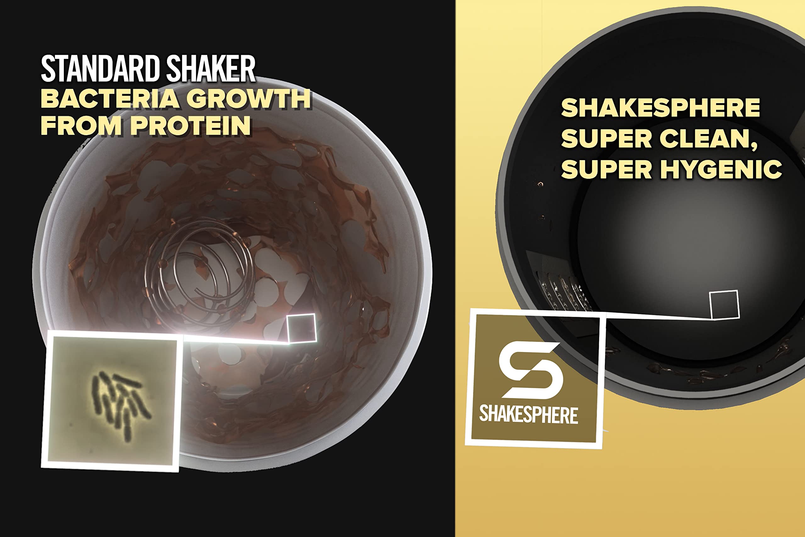 SHAKESPHERE Shaker Bottle - 24oz Leak Proof Protein Shaker Bottle for Pre Workout, Smoothie, and Powder Drink Mixes, No-Blade Mixer for Gym, BPA-Free, Easy Clean & Easy to Carry (Matte Black)
