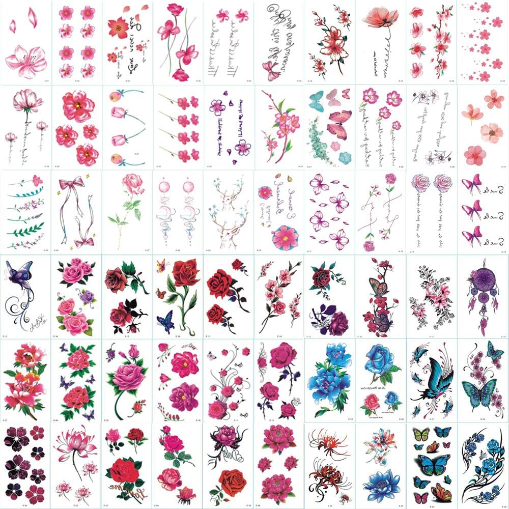 60Pcs Adults Tattoo Sheet Sticker Waterproof Temporary Tattoo for Women Body Art Arm Fake Flora Girls Tatoos Paper