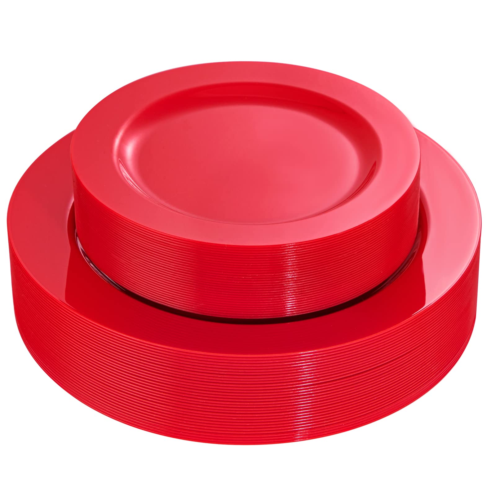 Photo 1 of FLOWERCAT 60PCS Red Plastic Plates - Heavy Duty Red Plates Disposable for Party - Include 30PCS 10.25inch and 30PCS 7.5inch for 30 guests Party & Christmas & New Year