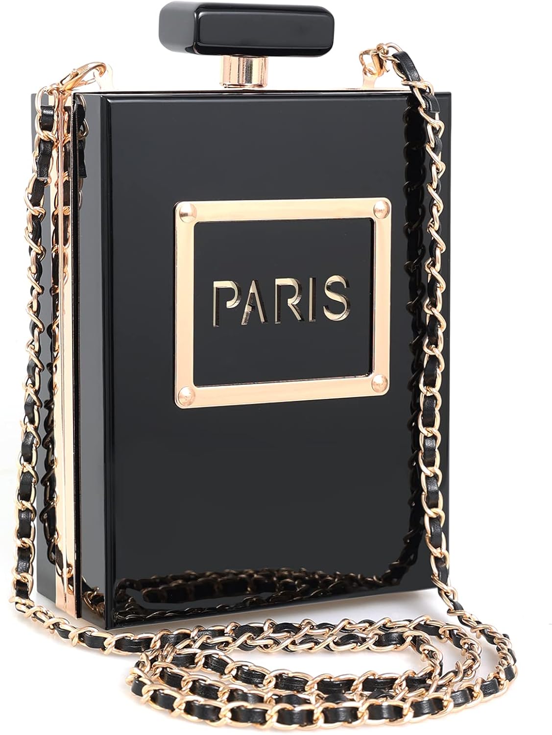 Women's Acrylic Paris Perfume Shaped Black Bag Purses Clutch Evening