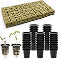 Anglecai 100 Pcs Rockwool Cube for Hydroponics with Net Pot, 50P 1Inch Rockwool Stonewool Plug & 50P 1.5Inch Net Cup for Seed Starter Soilless, Hydroponics, Plant Germination Start (Black)
