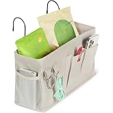 Amazon Basics Bedside Caddy Hanging Storage Organizer for Phone and Bedside Essentials, 4.72 x 14.57 x 7.87 in, Dark Grey Linen