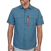 The American Outdoorsman Blackfoot River Short Sleeve Fishing Shirt for Men Dusk Blue