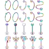 Cisyozi 16G Flower Moon Lip Rings Studs Surgical Steel Clear Diamond CZ Labret Lip Rings Studs Tragus Horseshoe Cartilage Tragus Helix Hoop Earring Body Jewelry Piercing Retainer for Women Men 8mm