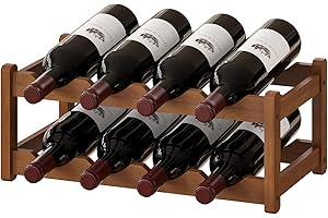 BMOSU Bamboo Wine Rack Wine Storage Cabinet Shelf 8 Bottle Wine Racks Countertop Sturdy and Durable for Kitchen Dining Room Pantry - 2 Tiers Wine Rack(Brown)