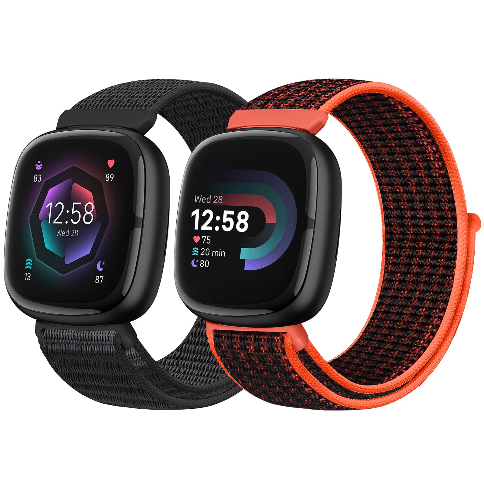 Runostrich Nylon Loop Straps Compatible with Fitbit Versa 4/Sense 2/Versa 3/Sense, Soft Breathable Sport Adjustable Replacement Band Women Man Wristband Accessories