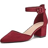 LAICIGO Women's Pointed Toe Pumps Ankle Strap Buckle Chunky Block Heel Dress D'Orsay Shoes