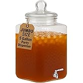 Extra Large 5 Gallon Glass Beverage Dispenser with Stainless Steel Spigot – Bulk Drink Container for Parties, Events, Weddings & Home Use