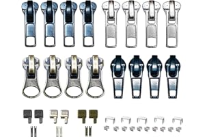 Nivofu 43pcs Zipper Repair Kit, Metal Plastic Nylon #5 Zipper Sliders with Top Stoppers and Bottom Stoppers, Zippers Pull Rep