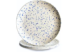 NOOK THEORY 4-Pack Bamboo Fiber Dinner Plates - Alternative for Plastic Plates, Bamboo Plates Reusable, Shatterproof Plates, Food-Grade, Dishwasher Safe Plates - Kids Plates, Lightweight Plates (Terrablue 8")