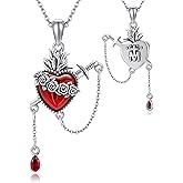 YAFEINI Immaculate Heart of Mary Necklace Sterling Silver Virgin Mary Necklace Immaculate Heart Catholic Jewelry for Women