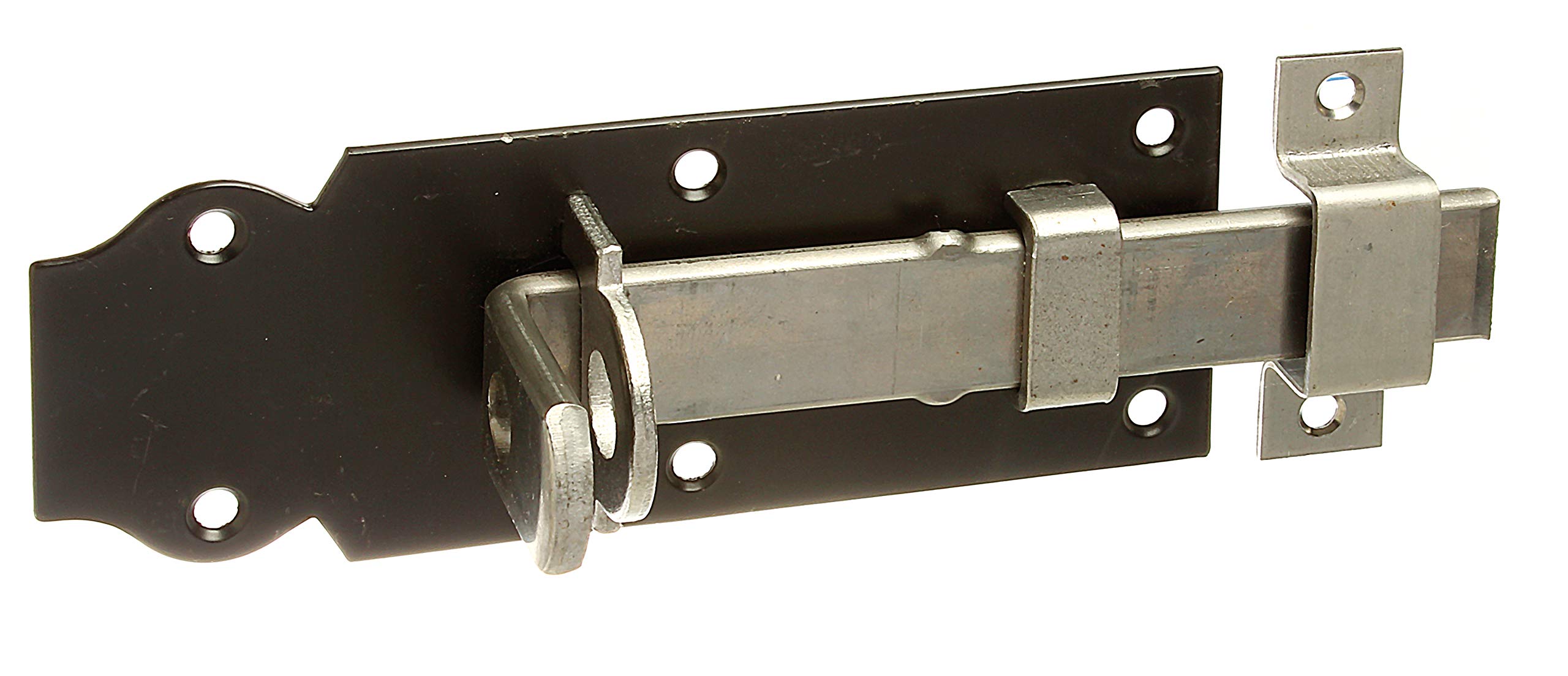 Lock Bolt with Flat Handle Straight with Fixed Loop Yellow Galvanised Panel Varnished Black 140 x 52 mm