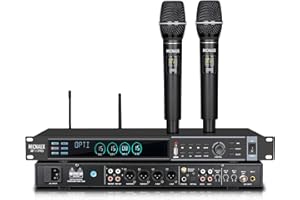 MICNAUX Digital Karaoke Processor KTV Mixer, Professional Pre-Stage Effector Audio Vocal Effects Processor Dual Wireless Microphones System with DSP Anti-Howling USB Bluetooth Optical Input (Black)