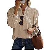 SOLY HUX Women's Swiss Dots Blouse Ruffle Lantern Long Sleeve Notched V Neck Casual Shirt Tops