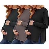 Tjukufpa Womens 3 Packs Maternity Shirts Long Sleeve Side Slit Pregnancy Tee Top Tunic Blouse Mama Clothes