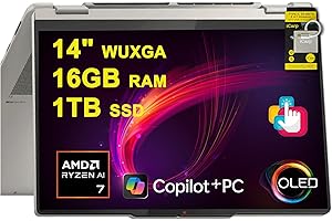 Lenovo Yoga 7 2-in-1 Laptop 14" WUXGA OLED Touch (100% DCI-P3, 600nits HDR) AMD 8-core Ryzen AI 7 350 (Up to 50 Tops) 16GB RAM 1TB SSD for Creator Business Professional Win11 ICP Hub w/Copilot+ AI