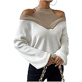 Milumia Women's Fall Color Block Off The Shoulder Crew Neck Long Sleeve Knitted Pullover Sweater
