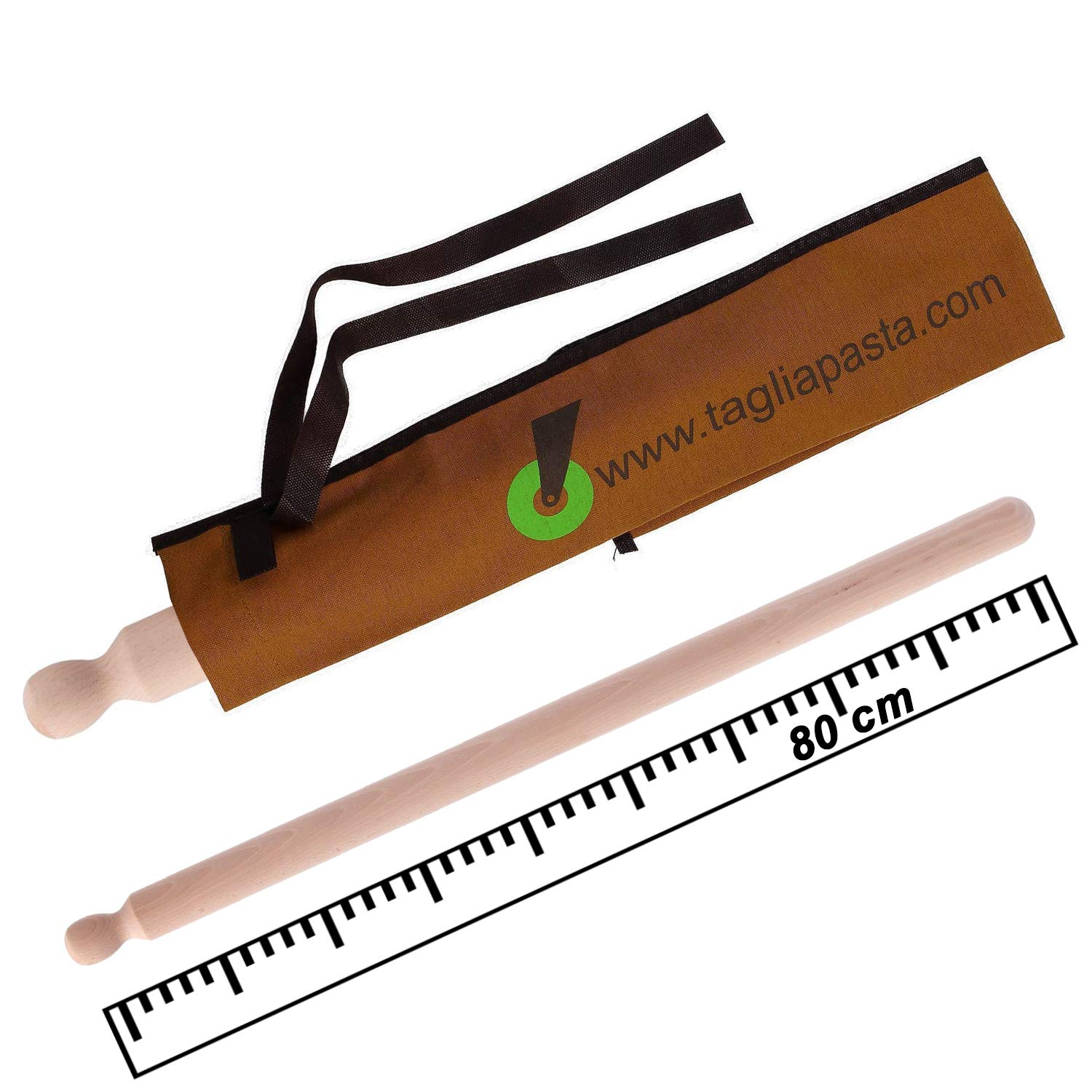 Beech Wood Rolling Pin with Ecological Cotton Case | Length 80 cm and Diameter 4.2 cm | Rolling Pin Roll Fresh Pasta | Pasta Cutter.Com Quality | Made in Italy