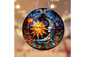 WOHAHA Big Sun and Moon Wall Decor Acrylic Stained Suncatchers Window Hanging Panels Bedroom Garden Kitchen Sun and Moon Wall Decor Gifts for Women Mom Grandma Teacher