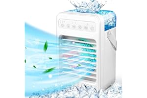 Portable Air Conditioners, 6-IN-1 Evaporative Personal Air Cooler Humidifier with 4 Speeds 7 Colors Light, 2/4/6H Timing Mini