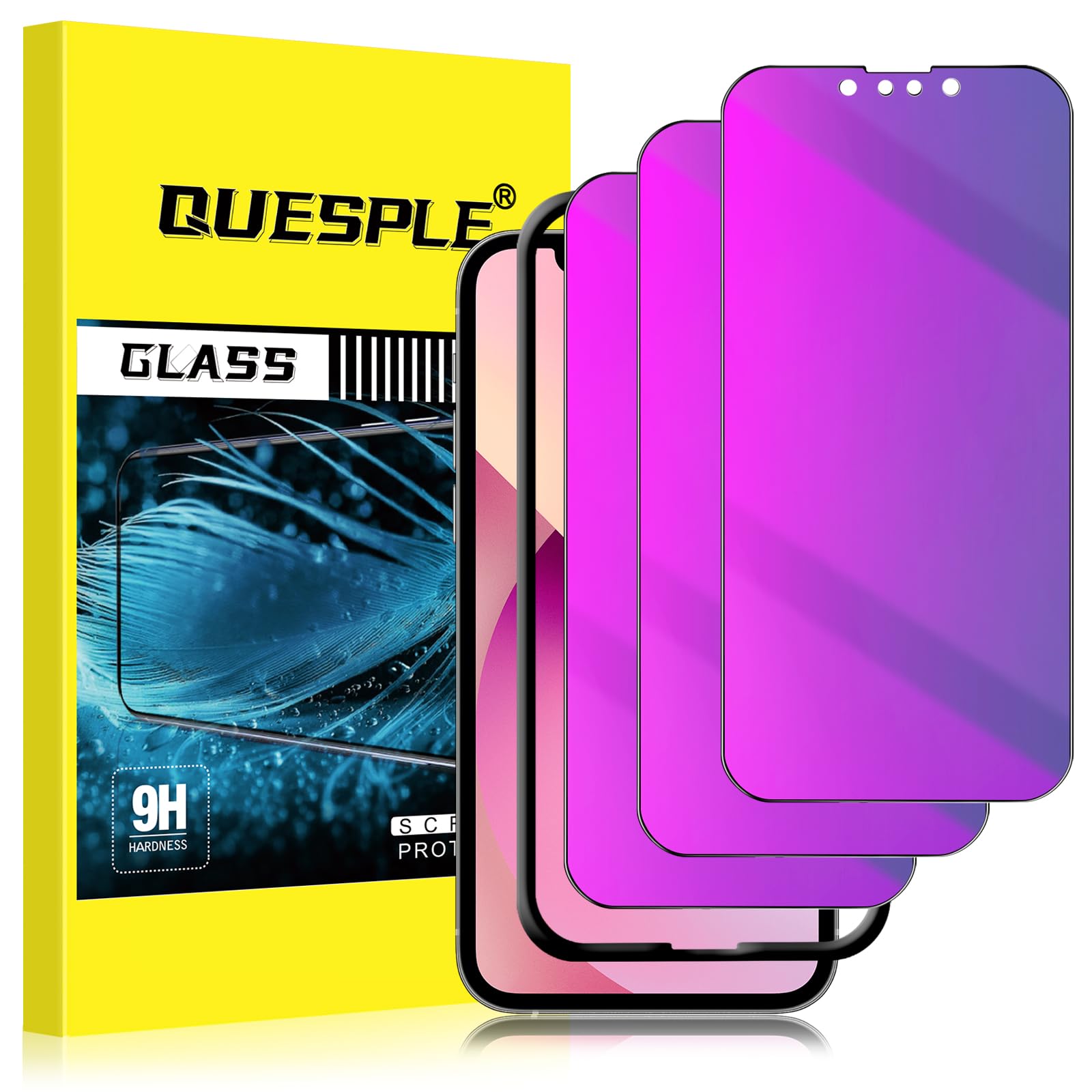Photo 1 of [3 Pack] QUESPLE Purple Privacy Screen Protector for iPhone 13/iPhone 13 Pro/iPhone 14 6.1 inch, Cool Colorful Anti Spy Full Coverage Tempered Glass, Anti Peeping, Easy Installation Kit, Case Friendly