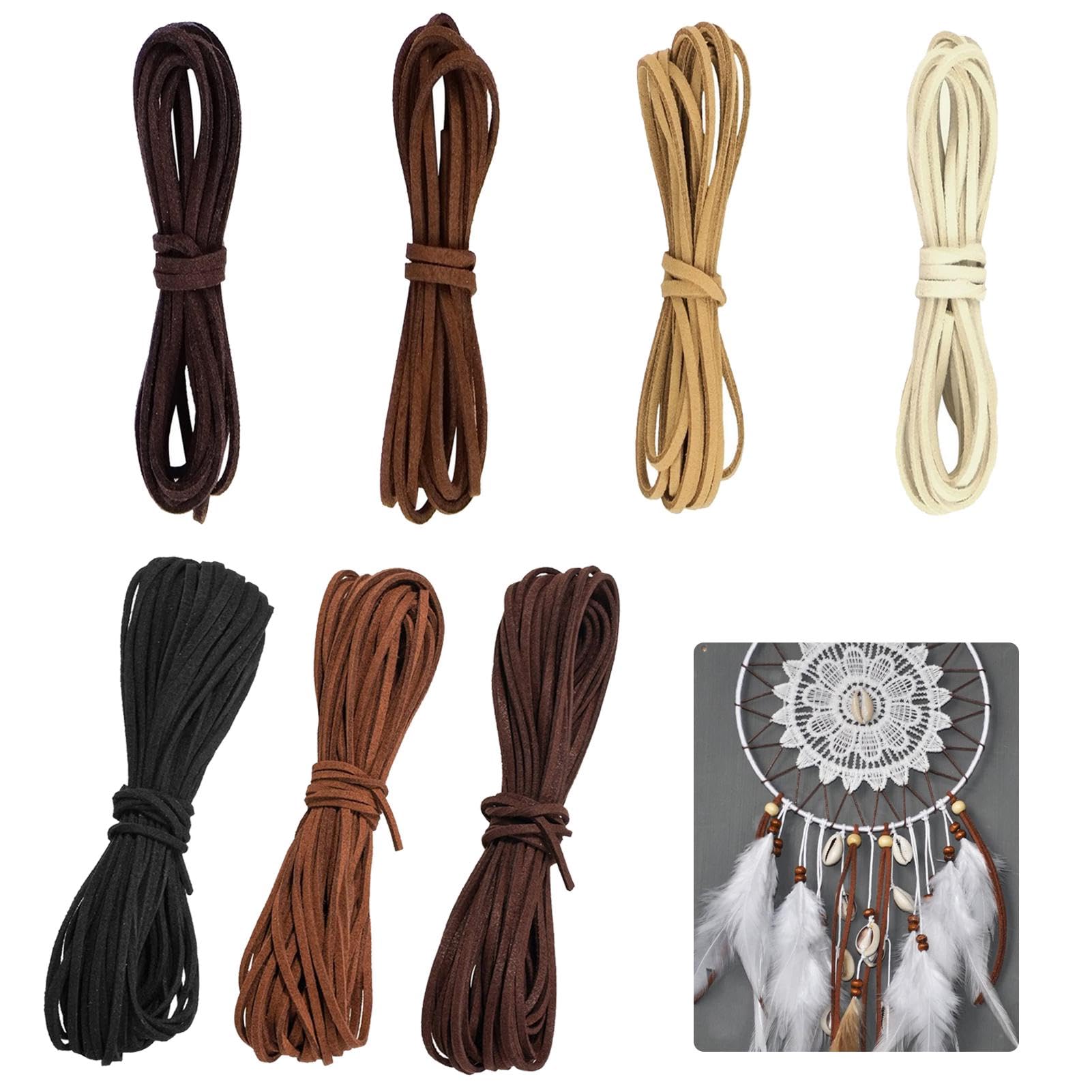 Violotoris 7 Bundles Leather Necklace Cord, 5 Colors Leather String, Craft Leather Cord Jewelry Leather Strings for Jewellery, Leather Lace, Suede Rope, Leather Craft String