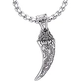 HAQUIL Wolf Tooth Necklace, Stainless Steel Viking Wolf Tooth Pendant, Box Chain, Viking Jewelry Gift for Men