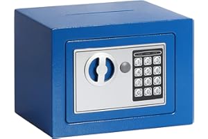 Jssmst Small Safe Box for Money - 0.23CF Mini Safe with Electronic Keypad, Lockable Box for Home Security and Personal Storage, 9.06 x 6.69 x 6.69 inch, Blue