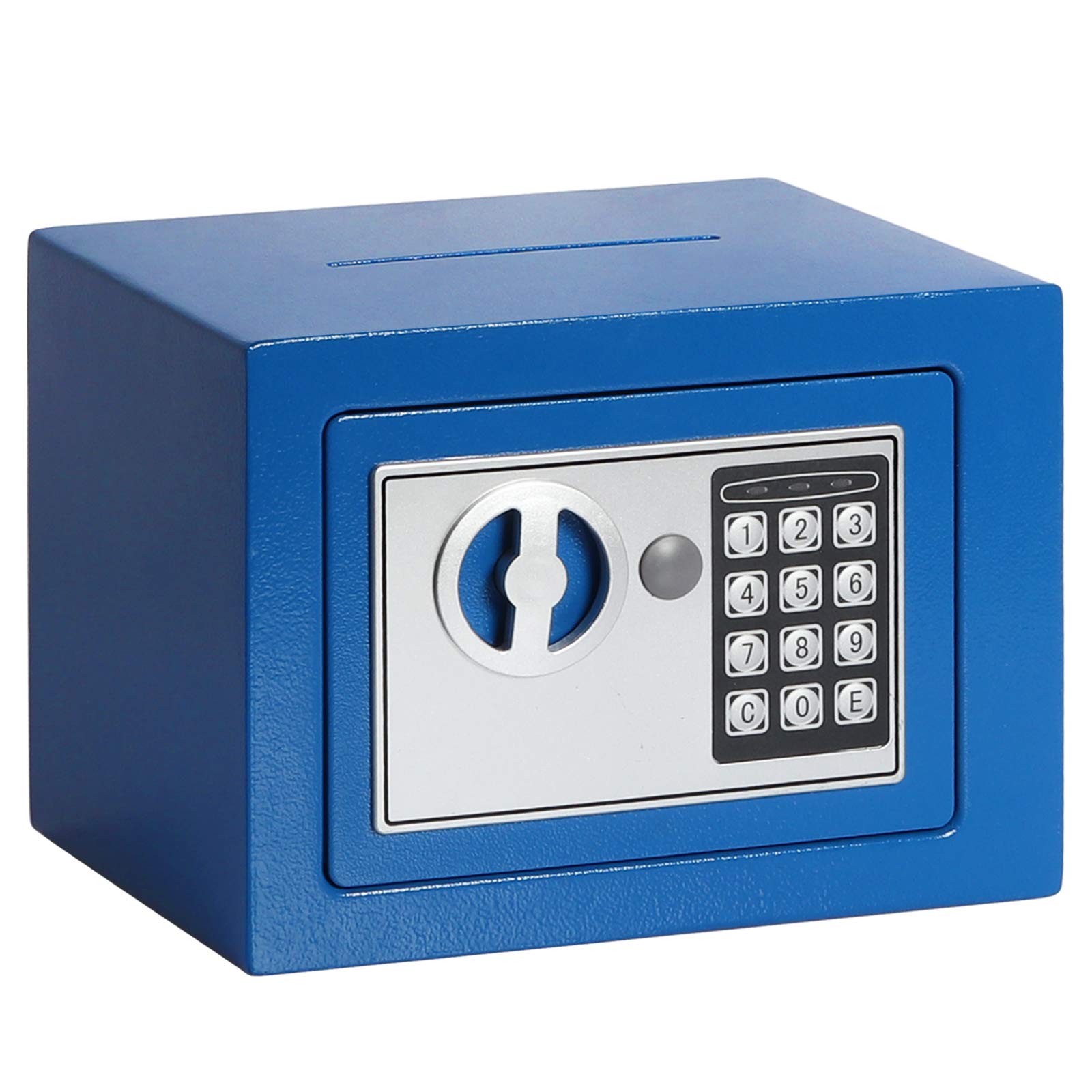 Photo 1 of ***MISSING KEY***Jssmst Small Safe Box for Money - 0.23CF Mini Safe with Electronic Keypad, Lockable Box for Home Security and Personal Storage, 9.06 x 6.69 x 6.69 inch, Blue