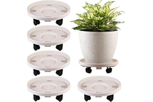 KvyusFlourish 5 Packs Large Plant Caddy with Wheels 13" Rolling Wheeled Plant Stands Heavy-Duty Plastic Flower Pot Roller Base Movers Indoor Outdoor Planter Dolly with Casters Trolley, White