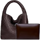 JINMANXUE Woven Tote Bag for Women, Fashion Hobo Handbag, Travel Top-handle Shoulder Bag, Beach Underarm Bag with Purse (Mocha Coffee)