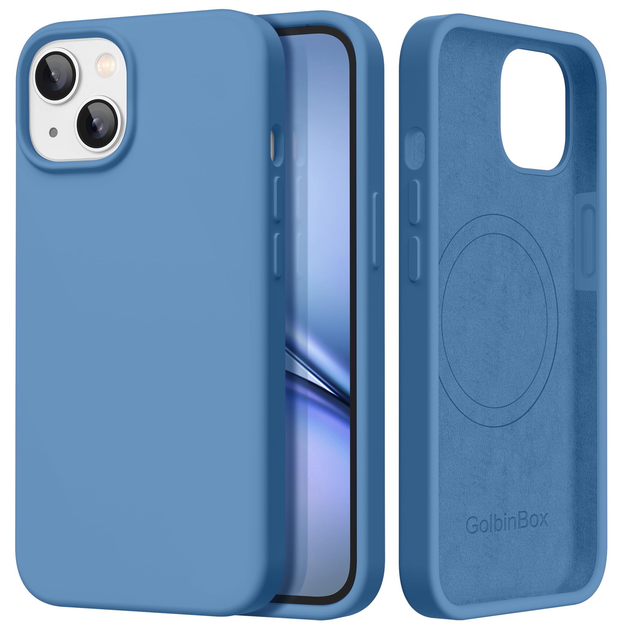 Photo 1 of GolbinBox Magnetic for iPhone 15 Case, Compatible with MagSafe, [Soft Anti-Scratch Microfiber Lining], Slim Liquid Silicone Shockproof Protective Phone Case for iPhone 15 6.1 inch, Lake Blue