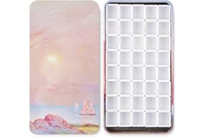 QIANSHAN 40Pcs Empty Half Pans with Magnetic Stripe Watercolor Paint Travel Tin Palette Case, Artist Paints Half Pan Kits for DIY Watercolor Oils or Acrylics Painting Art Drawing Pink Sunset