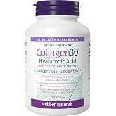 Webber Naturals Collagen Peptides, Hyaluronic Acid, Glutamine, 180 Tablets | Bioactive Collagen30, Hyaluronic Acid, Biotin, Glutamine, Trytophan, Vitamin C, Helps Reduce Eye Wrinkles &amp; Fine Facial Lines