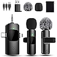 EVXVE Wireless Lavalier Microphone for iPhone, iPad 2.4Gz/Noise Podcast Vlog YouTube TikTok Canceling/Double Mics/3-in-1 Receiver +USB-C Adapter Professional Mics