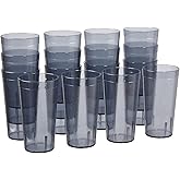 US Acrylic Cafe Plastic Reusable Tumblers (Set of 16) 20-ounce Water Cups in Grey | Value Set of Restaurant Style Drinking Glasses, Stackable, BPA-free, Made in the USA | Top-rack Dishwasher Safe