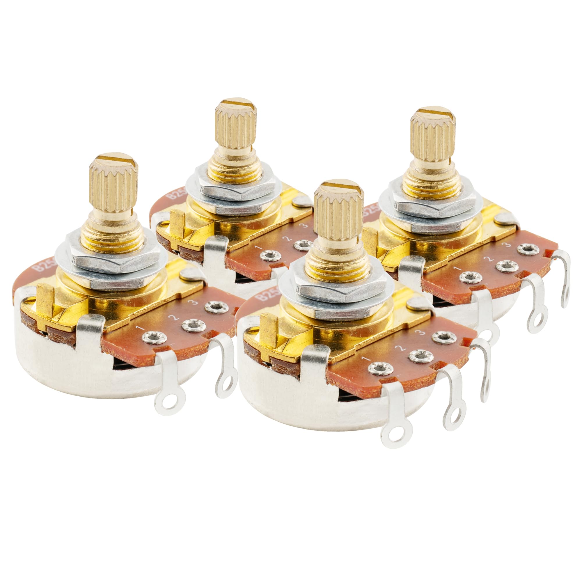 Musiclily Pro B250K Brass Shaft Metric Split Short Shaft Pots Linear Taper Potentiometers for Electric Guitar Bass (Set of 4)