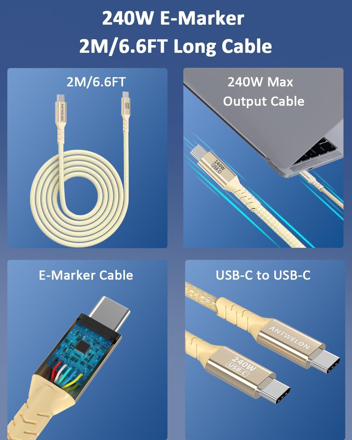 ANTWELON 100W USB C Ladegerät GAN Netzteil Typ C für MacBook Pro 16 15 14 Zoll, MacBook Air, iPad Pro, Galaxy S24 S23, Dell XPS, HP, Lenovo Thinkpad Yoga, Laptop, Tablet 6