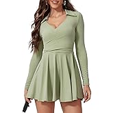 QBGJTD Womens Tennis Dress Polo Collar Long Sleeve A-line Mini Exercise Athletic Dresses with Pockets Shorts