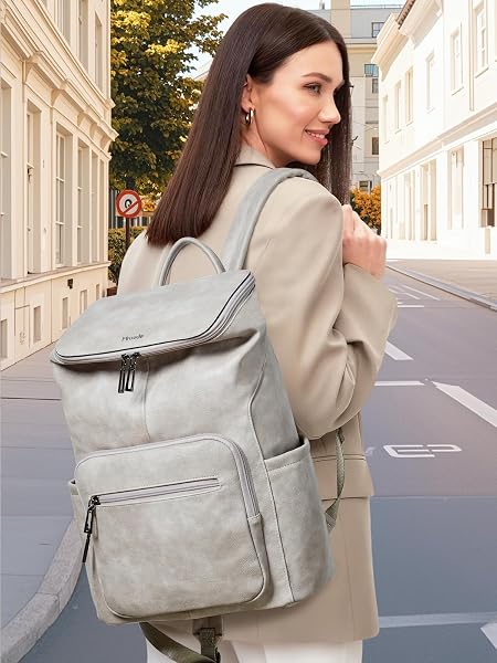 MROEDE LEATHER LAPTOP BACKPACK FOR WOMEN, 15.6 INCH TRAVEL BACKPACK WITH LAPTOP COMPARTMENT, CASUAL DAYPACK FASHION TRAVEL BACKPACK PURSE FOR TRAVEL COLLEGE WORK, GREY