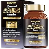 21 in 1 Liposomal 1400mg Magnesium Complex (Citrate, Glycinate, Malate etc) Capsule - 12 Active Types Magnesium with Vitamin D3, B6, B12, C, Ashwagandha & CoQ10 for Women & Men - Support Bone & Muscle